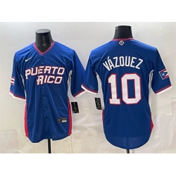 Men Puerto Rico Baseball  10 Luis Vazquez Royal 2026 World Baseball Classic Road Stadium Stitched Jersey