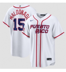 Men Puerto Rico Baseball  15 Martin Maldonado White 2026 World Baseball Classic Home Stadium Stitched Jersey