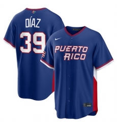 Men Puerto Rico Baseball  39 Edwin D%C3%ADaz Blue 2026 World Baseball Classic Road Stadium Stitched Jersey