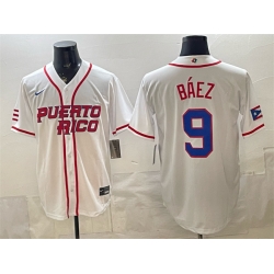 Men Puerto Rico Baseball  9 Javier Baez White 2026 World Baseball Classic Home Stadium Stitched Jersey