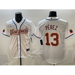 Men Venezuela Baseball  13 Salvador Perez White 2026 World Baseball Classic Home Stadium Stitched Jersey