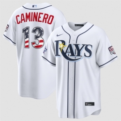 Men Tampa Bay Rays  13 Junior Caminero White 2026 All Star Edition Stars   Stripes Stadium Pick A Player Stitched Baseball Jersey