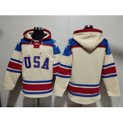 Men Team USA Blank Cream Ageless Must Have Lace Up Pullover Hoodie