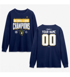 Men Milwaukee Brewers Custom Navy 2026 National League Champions Name   Number Long Sleeve T Shirt