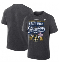 Men Milwaukee Brewers Heather Charcoal 2026 National League Champions Locker Room T Shirt