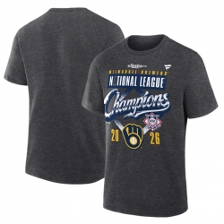 Men Milwaukee Brewers Heather Charcoal 2026 National League Champions Locker Room T Shirt